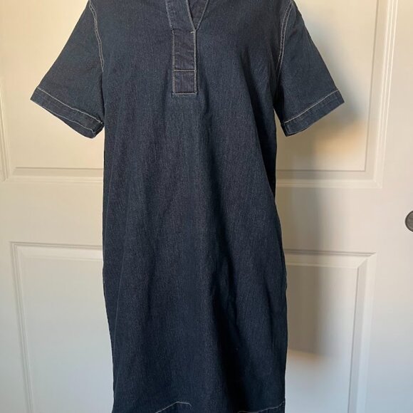 Liz Claiborne Simply Liz Dark Wash Denim Shirt Dress Size Medium - Picture 2 of 14